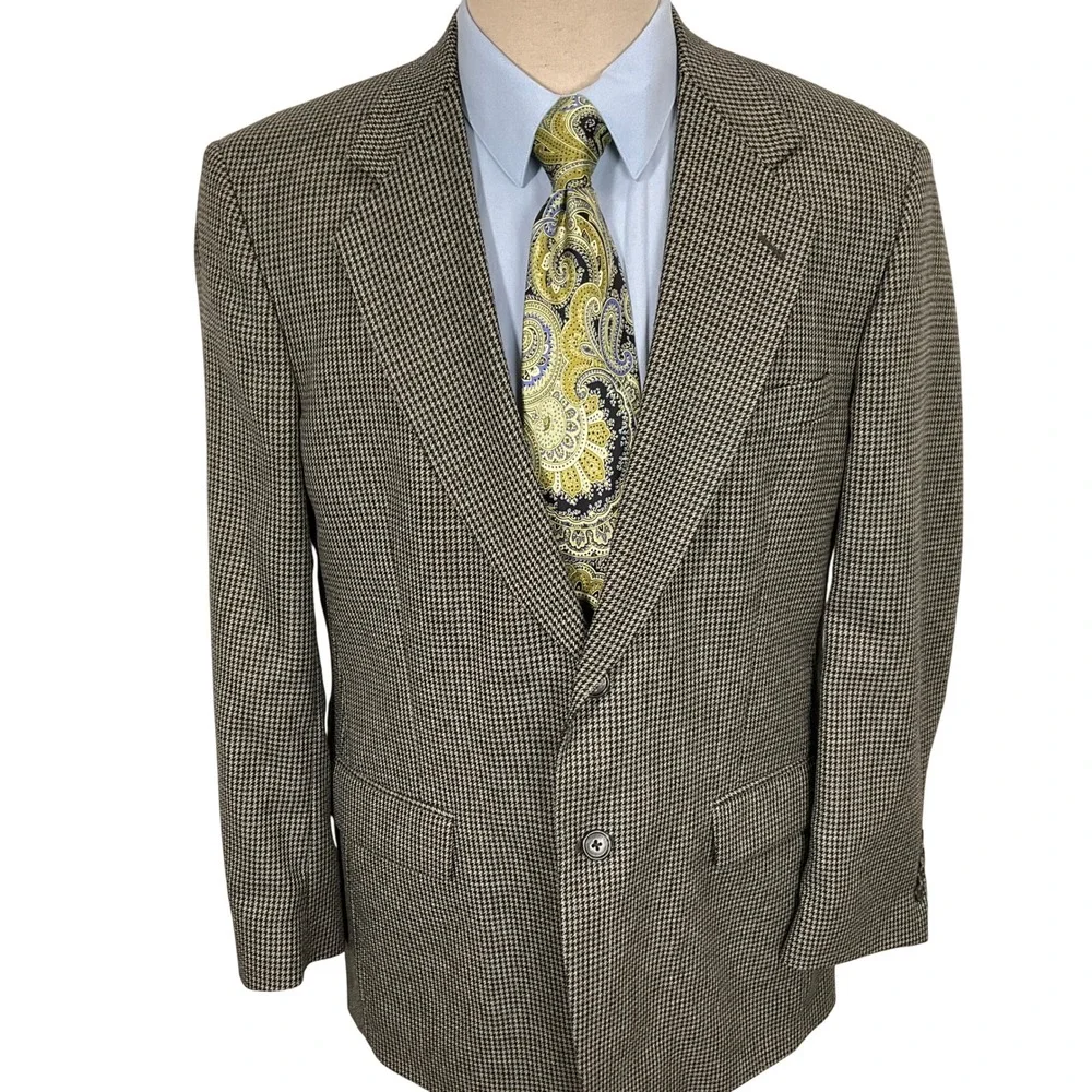 Stafford Blazer Mens 40R Black Gray Houndstooth‎ 2 Button Wool Jacket Sport Coat